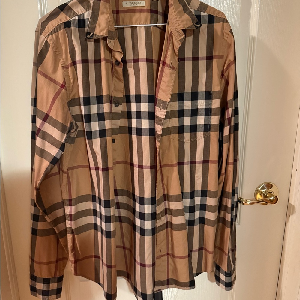 Burberry Men's Beige and Black Plaid Shirt